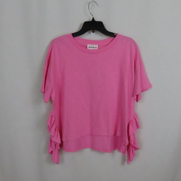 For The Republic Pink Fancy Semi Crop Ruffle T-shirt - Picture 3 of 7
